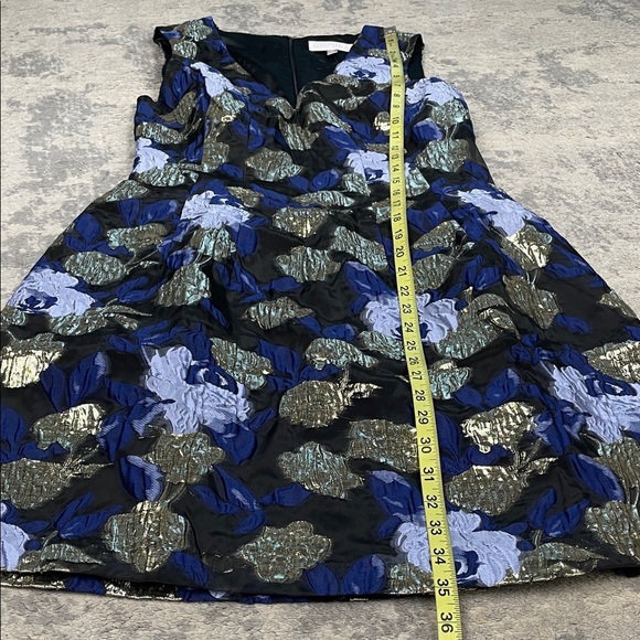 NWT Badgley Mischka Sleeveless A Line Floral Metallic Dress Blue Gold Sz 8 - Picture 10 of 11